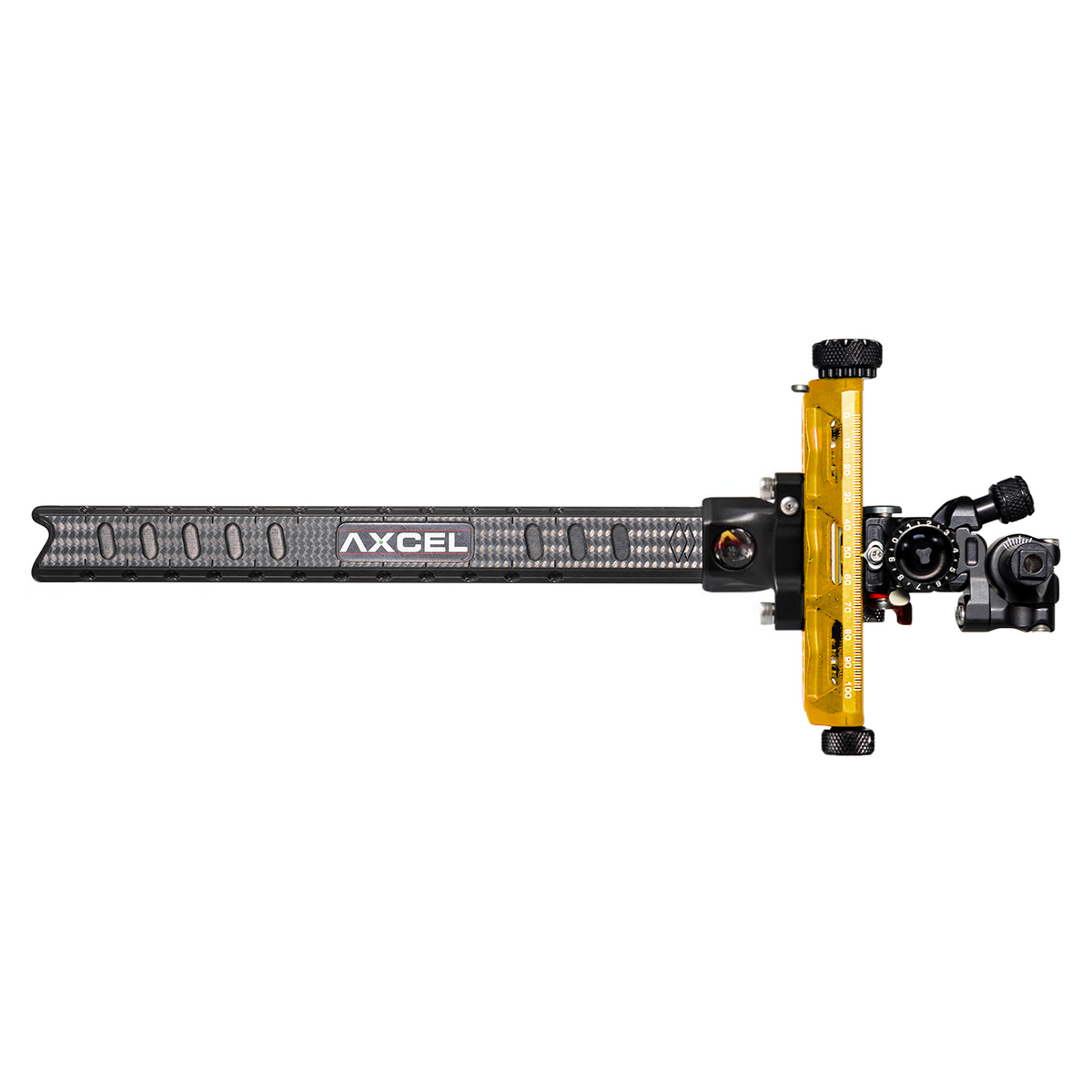 Axcel Achieve XP PRO with Bridge-Lock Mount, 9" Bridge-Lock offset UHM carbon bar, right-handed, Gold elevation rail