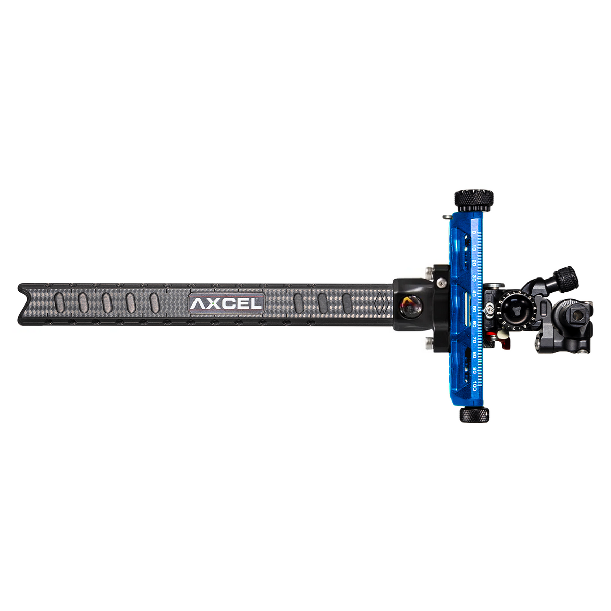 Axcel Achieve XP PRO with Bridge-Lock Mount, 9" Bridge-Lock offset UHM carbon bar, right-handed, Blue elevation rail