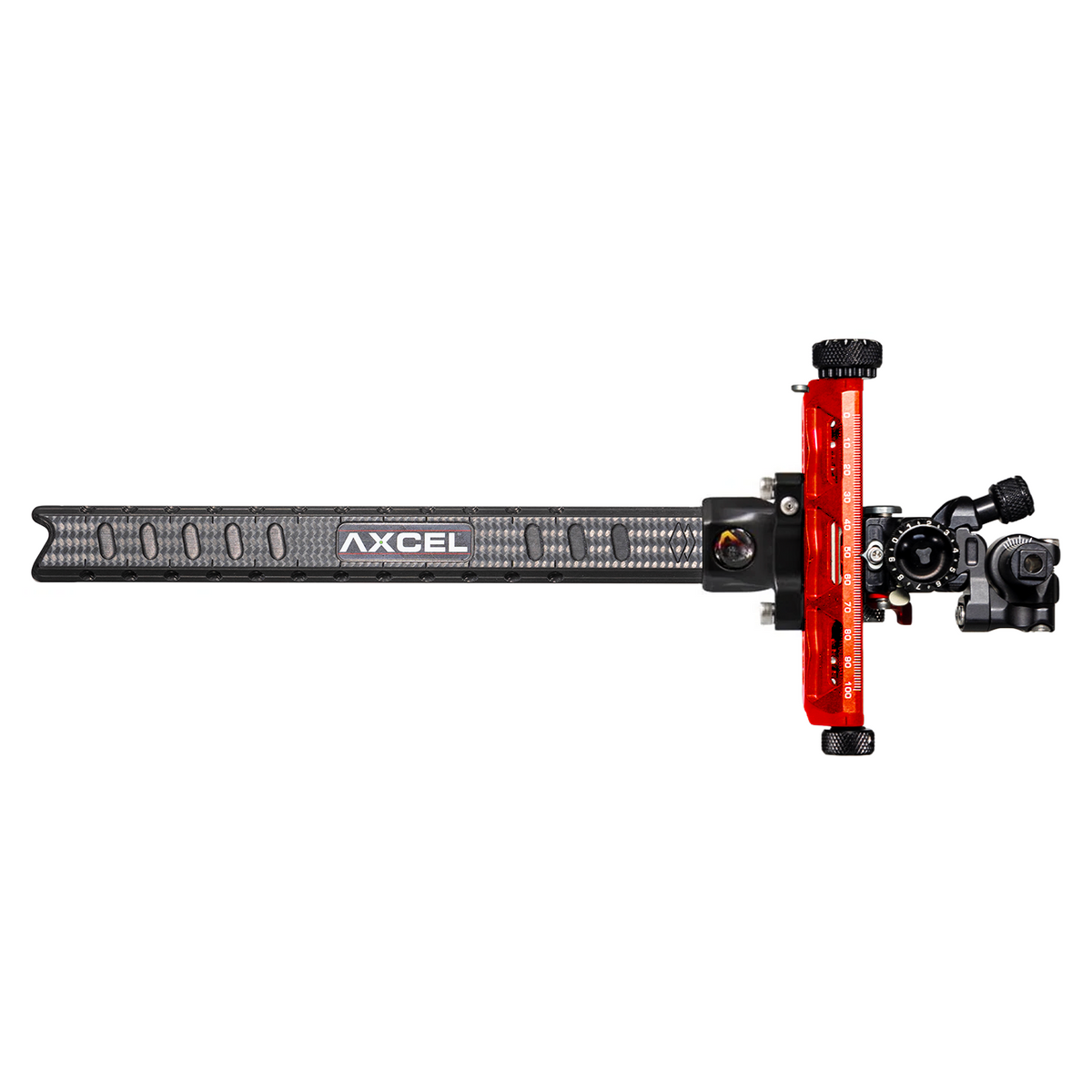 Axcel Achieve XP PRO with Bridge-Lock Mount, 9" Bridge-Lock offset UHM carbon bar, right-handed, Red elevation rail