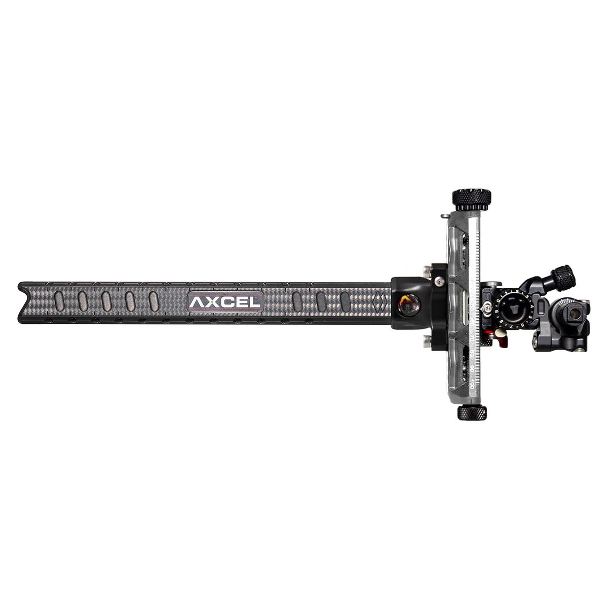Axcel Achieve XP PRO with Bridge-Lock Mount, 9" Bridge-Lock offset UHM carbon bar, right-handed, Silver elevation rail