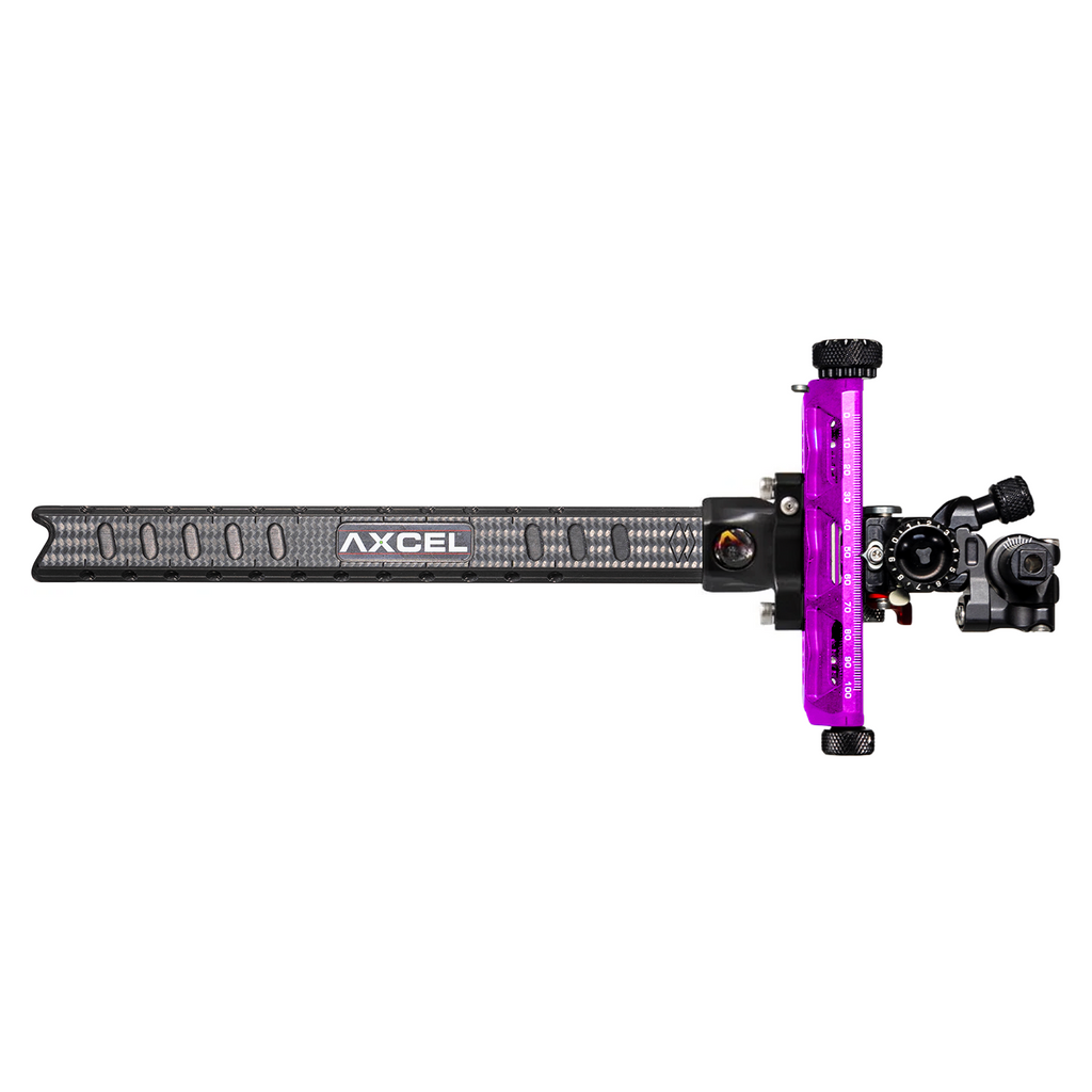 Axcel Achieve XP PRO with Bridge-Lock Mount, 9" Bridge-Lock offset UHM carbon bar, right-handed, Purple elevation rail