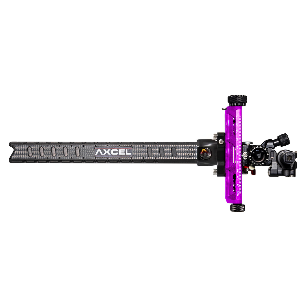 Axcel Achieve XP PRO with Bridge-Lock Mount, 9" Bridge-Lock offset UHM carbon bar, right-handed, Purple elevation rail