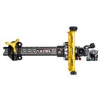 Axcel Achieve XP PRO Compound target sight, Gold elevation rail and knobs, 6 inch UHM Diamond Weave Carbon bar, right-handed