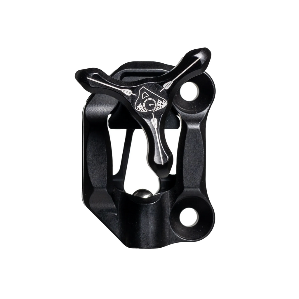 Axcel Dual Bridge Wedge Lock Mounting Bracket with Tri-Star Knob, Black knob on black bracket, front view
