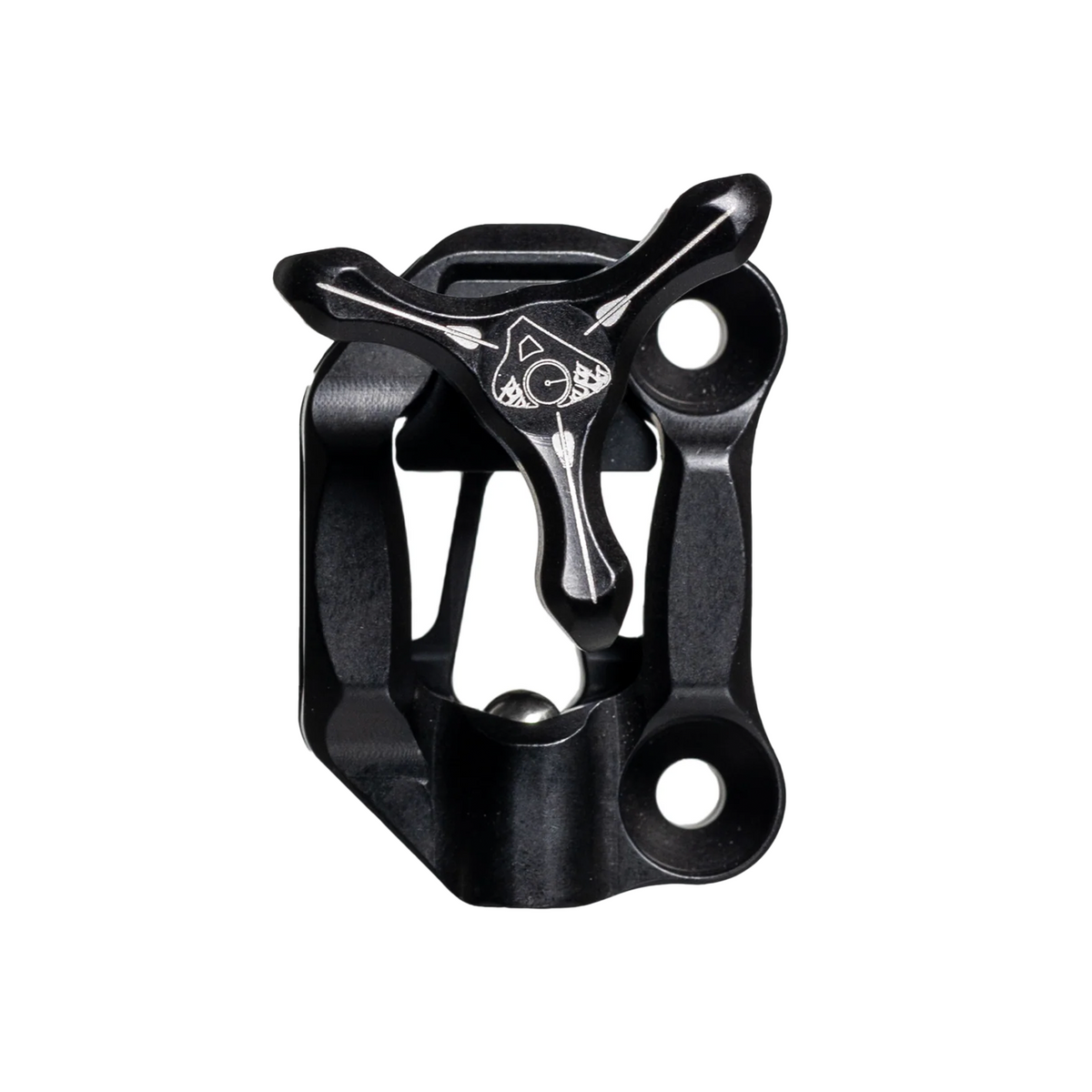 Axcel Dual Bridge Wedge Lock Mounting Bracket with Tri-Star Knob, Black knob on black bracket, front view