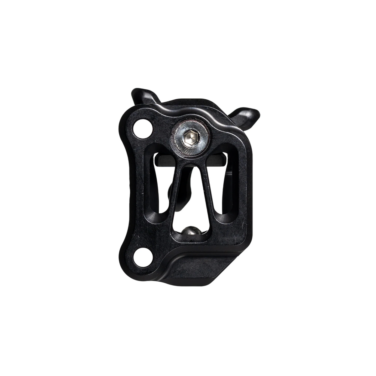 Axcel Dual Bridge Wedge Lock Mounting Bracket with Tri-Star Knob, Black, rear view showing riser mounting holes