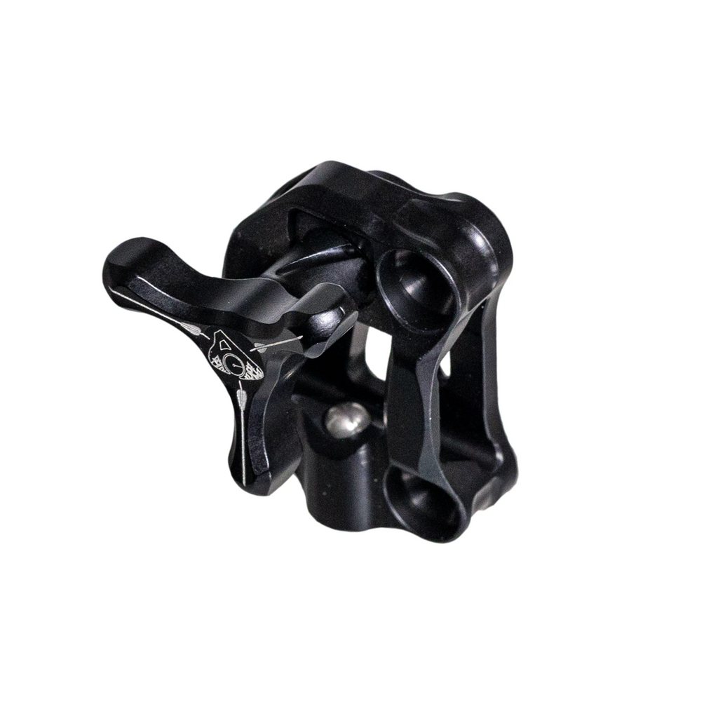 Axcel Dual Bridge Wedge Lock Mounting Bracket with Tri-Star Knob, Black, angled view showing Dual Bridge body