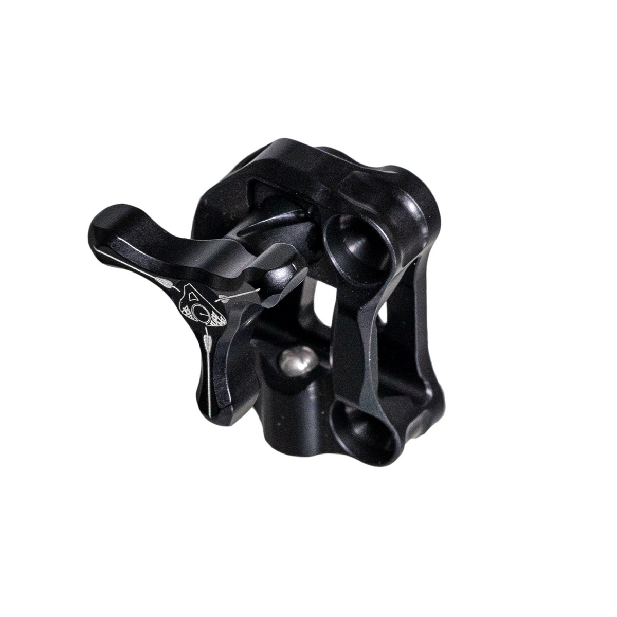 Axcel Dual Bridge Wedge Lock Mounting Bracket with Tri-Star Knob, Black, angled view showing Dual Bridge body
