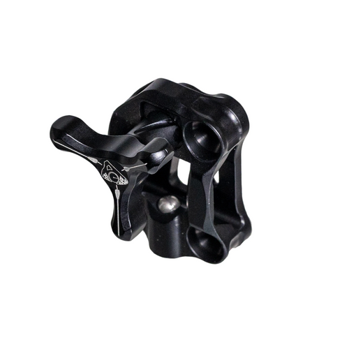 Axcel Dual Bridge Wedge Lock Mounting Bracket with Tri-Star Knob, Black, angled view showing Dual Bridge body