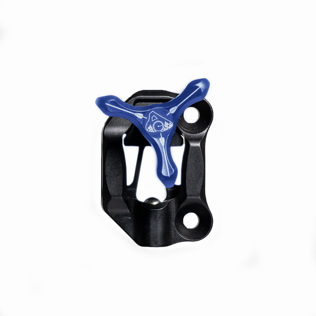 Axcel Dual Bridge Wedge Lock Mounting Bracket with Tri-Star Knob, Blue knob on black bracket