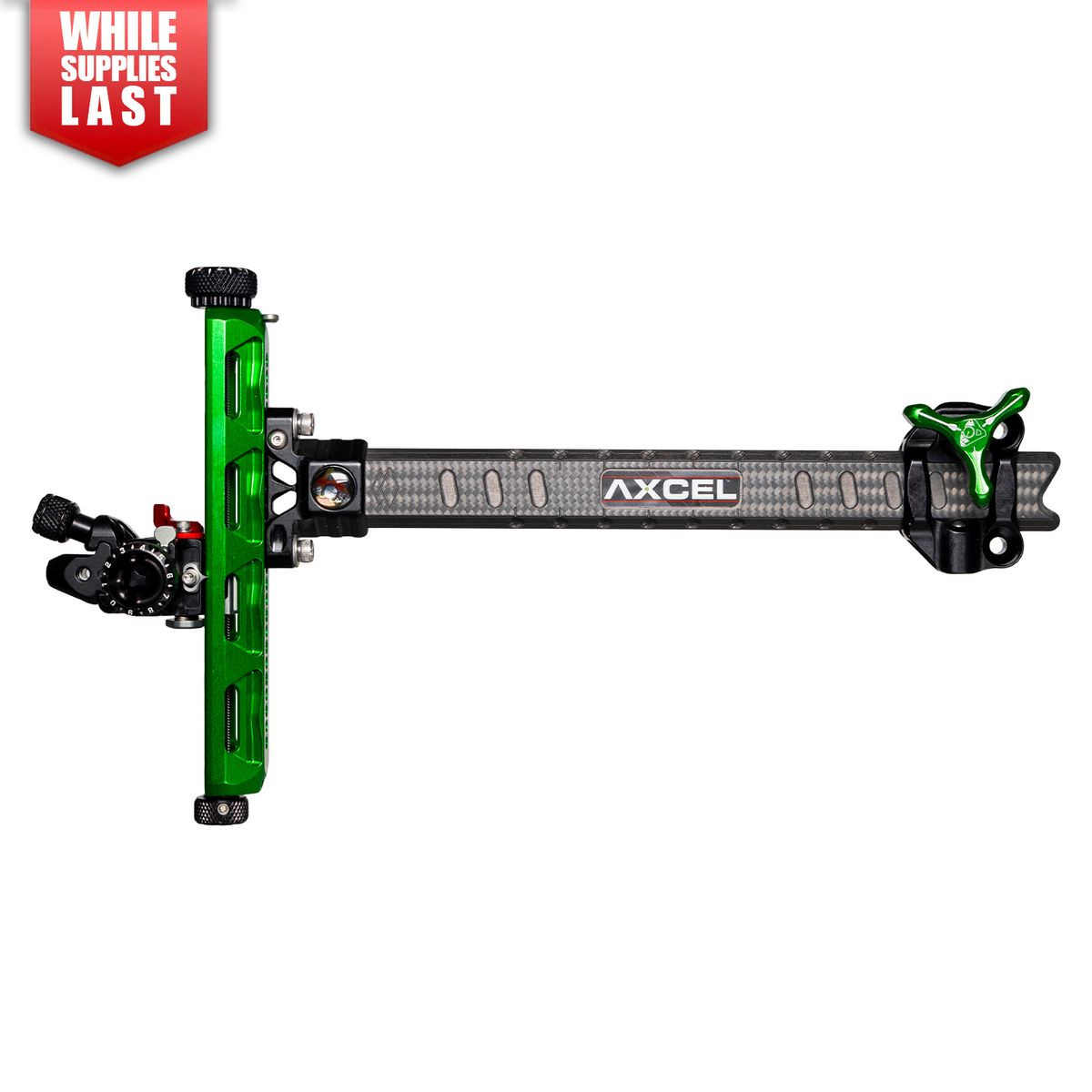Axcel Achieve XP PRO Recurve sight, Green elevation rail and knobs, left-handed