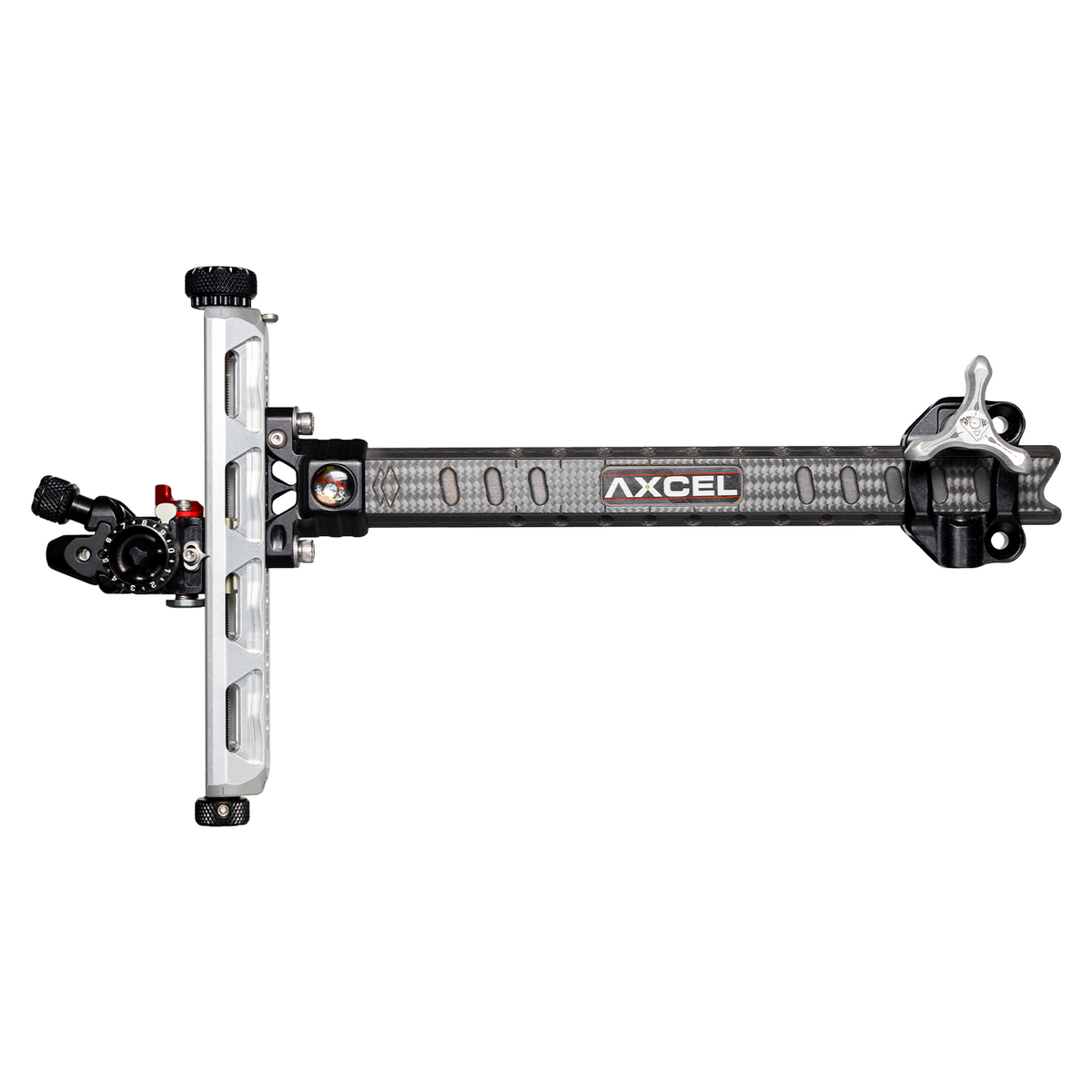 Axcel Achieve XP PRO Recurve sight, Silver elevation rail and knobs, left-handed