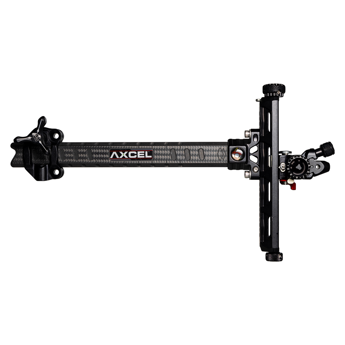 Axcel Achieve XP PRO Recurve sight, Black elevation rail and knobs, right-handed, 9 inch UHM Diamond Weave carbon bar