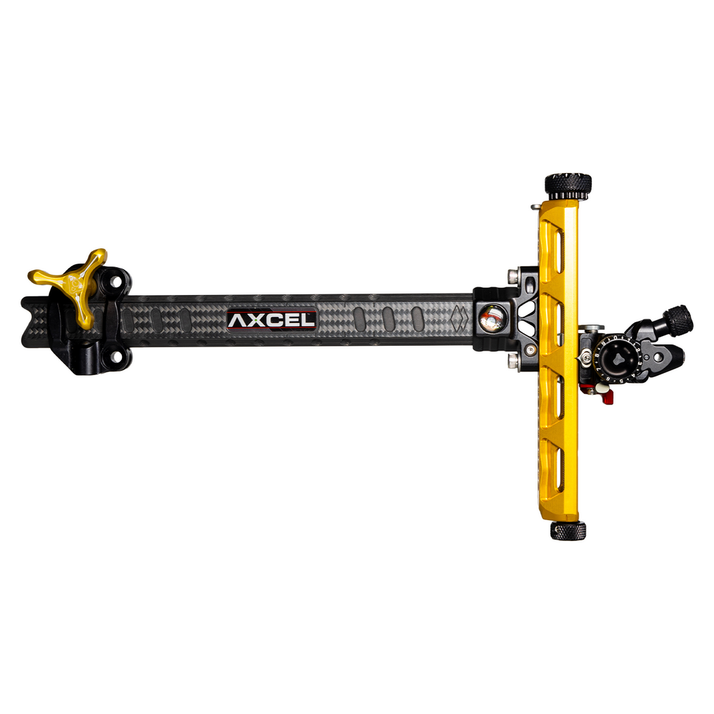 Axcel Achieve XP PRO Recurve sight, Gold elevation rail and knobs, right-handed