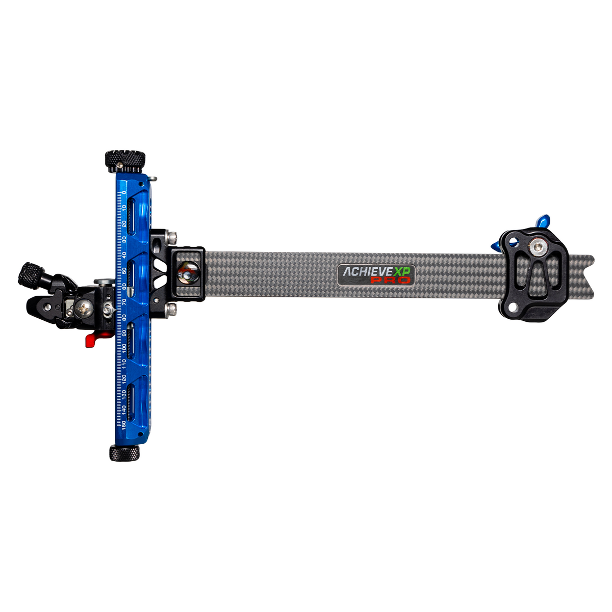 Axcel Achieve XP PRO Recurve sight, sight-scale side of the Blue elevation rail, right-handed