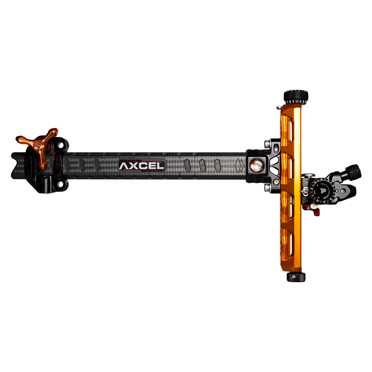 Axcel Achieve XP PRO Recurve sight, Orange elevation rail and knobs, right-handed