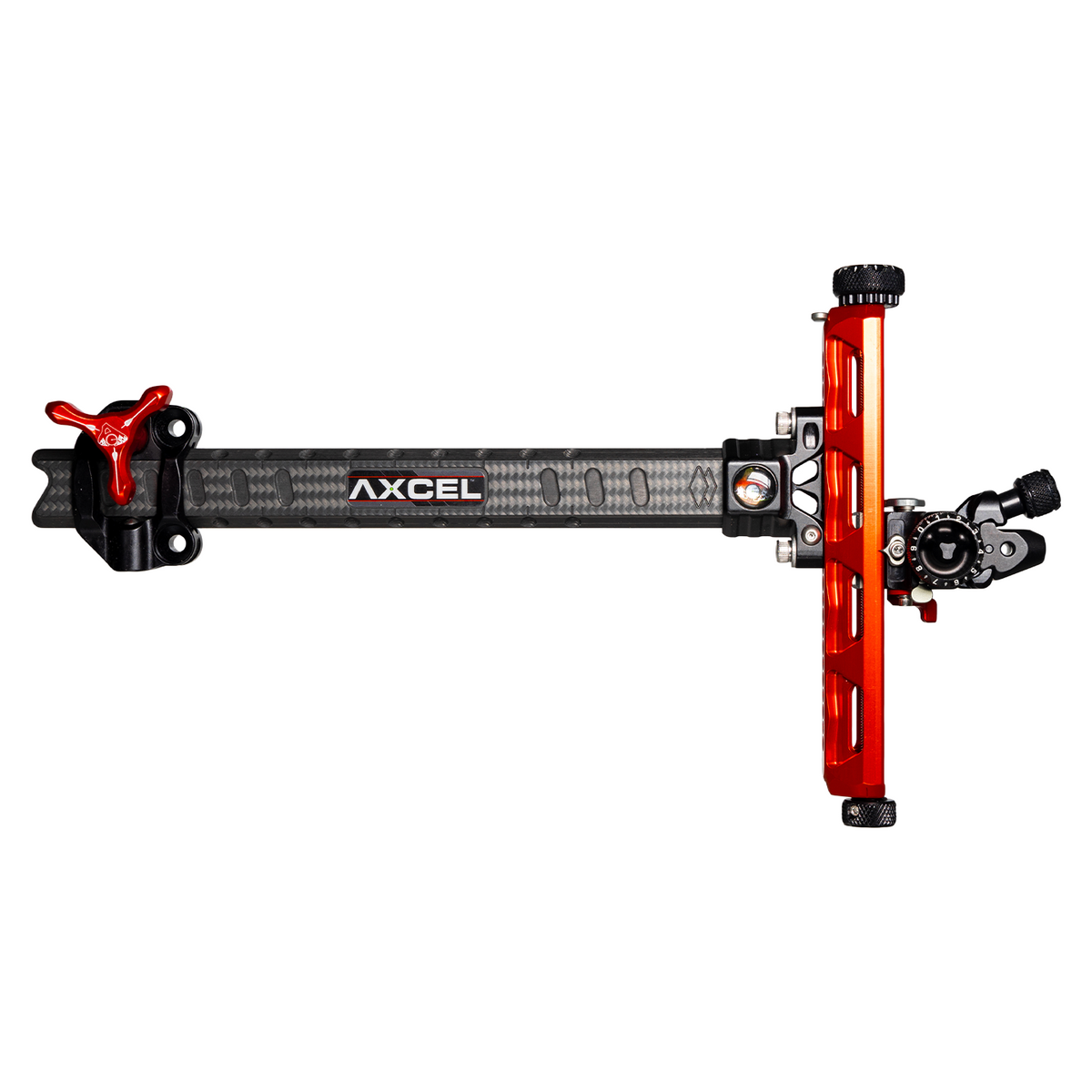 Axcel Achieve XP PRO Recurve sight, Red elevation rail and knobs, right-handed