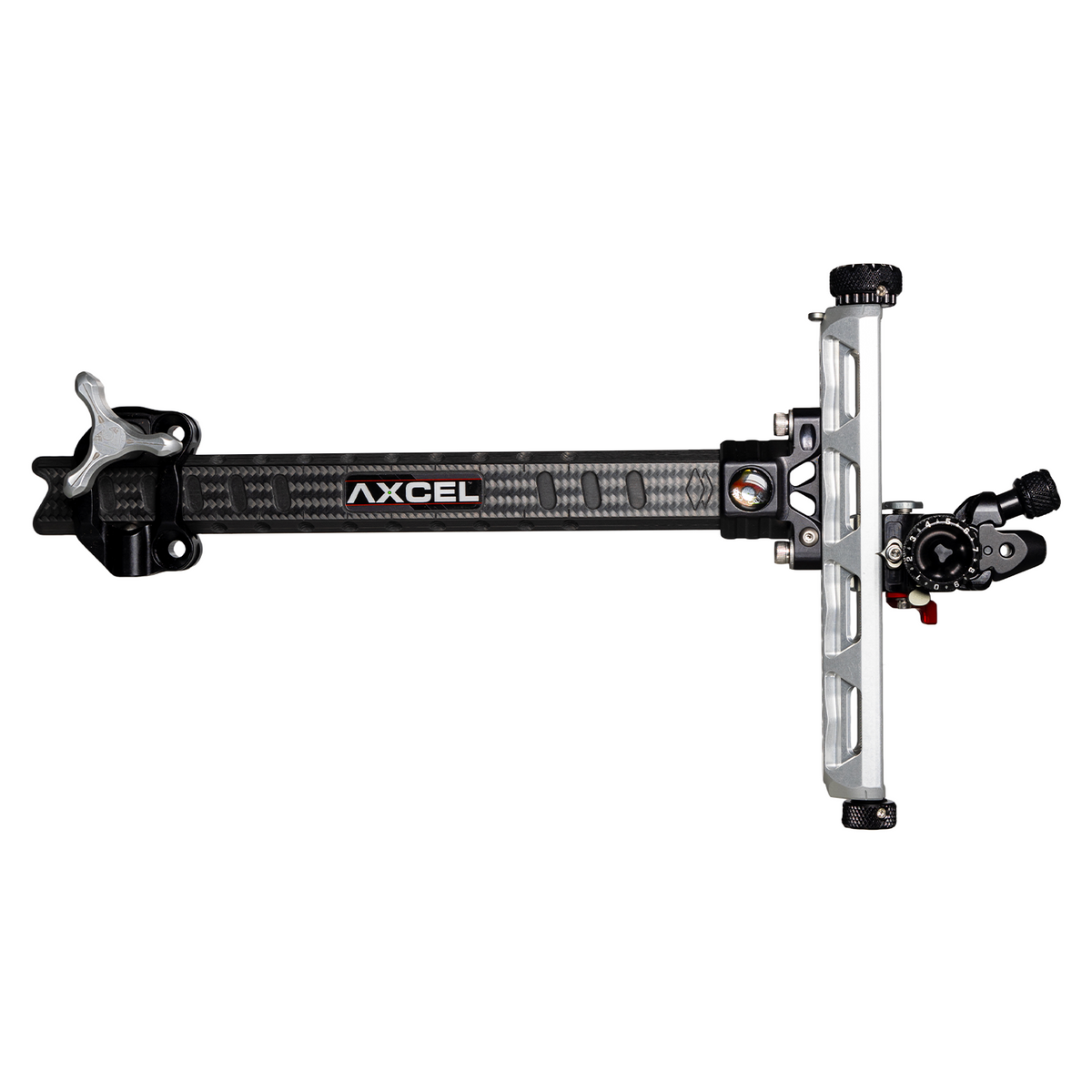 Axcel Achieve XP PRO Recurve sight, Silver elevation rail and knobs, right-handed