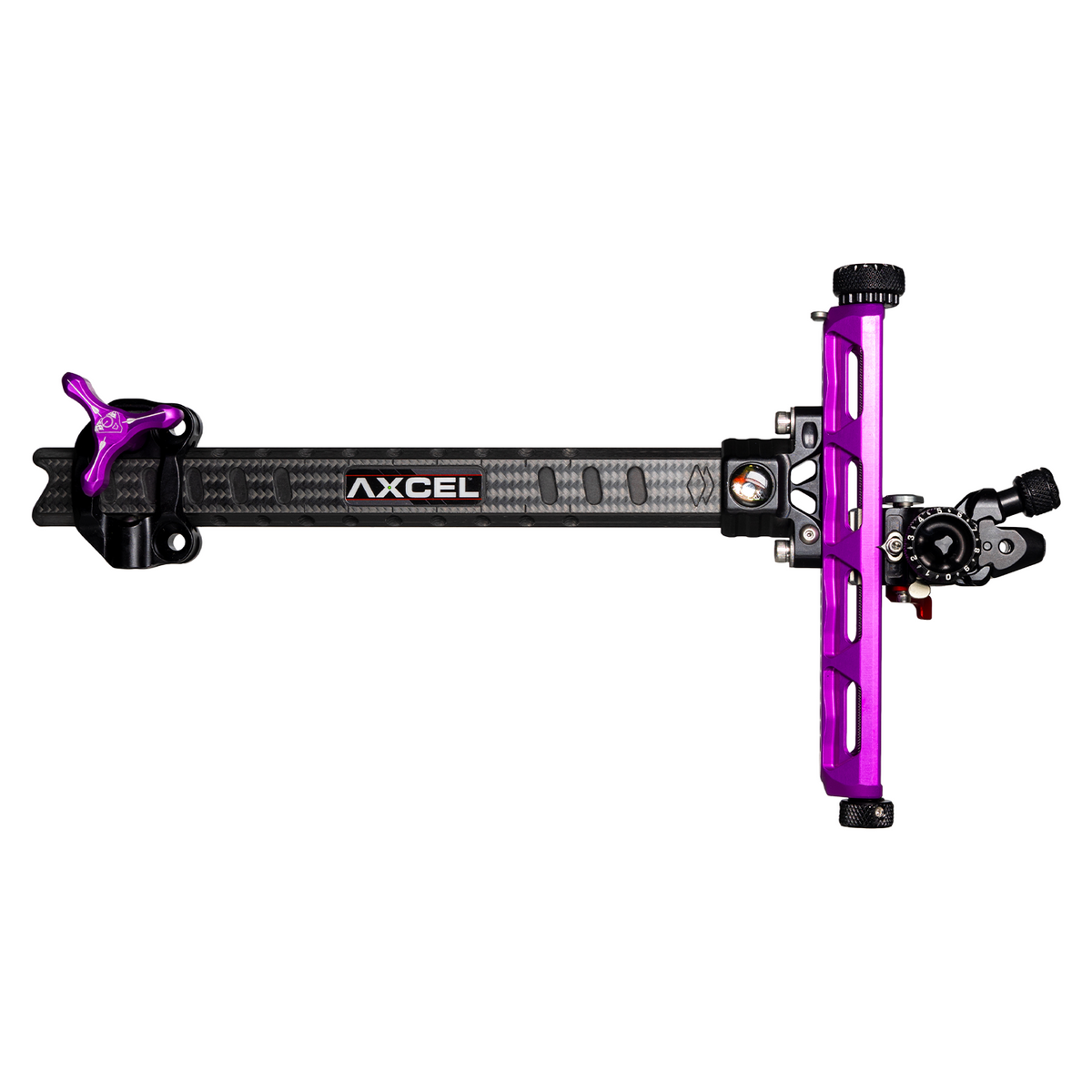 Axcel Achieve XP PRO Recurve sight, Purple elevation rail and knobs, right-handed