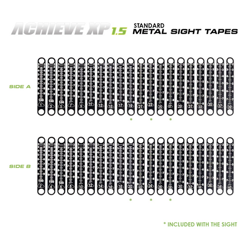 Axcel Achieve XP Variable Range 1.5" Standard Metal Sight Tapes, sides 1-40 reference chart