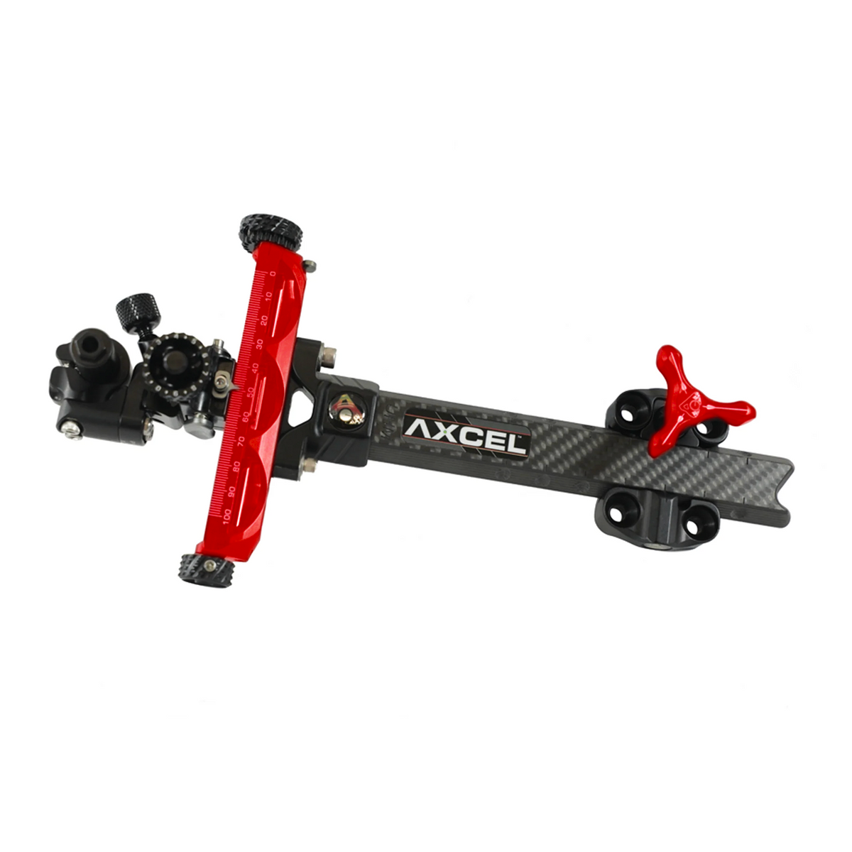 Axcel Achieve XP Compound sight, 6 inch UHM Carbon left-handed, Red elevation rail and knob