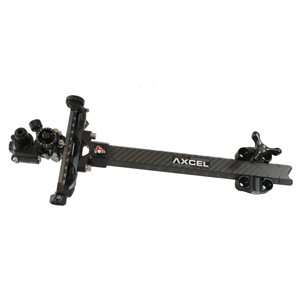 Axcel Achieve XP Compound sight, 9 inch UHM Carbon left-handed, Black elevation rail and knob
