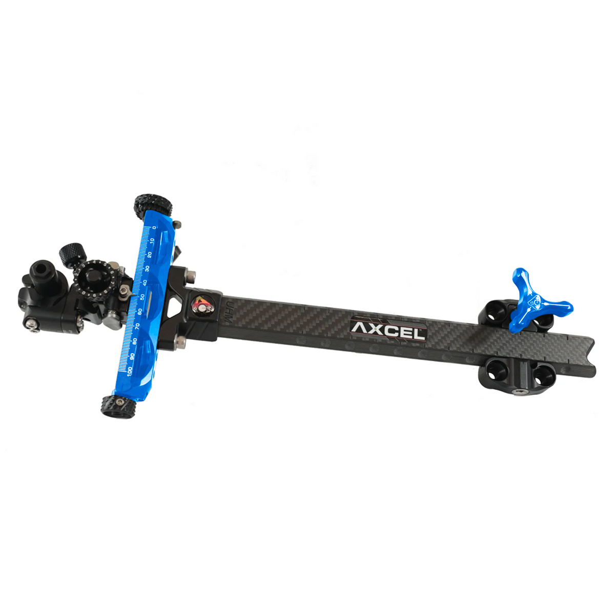 Axcel Achieve XP Compound sight, 9 inch UHM Carbon left-handed, Blue elevation rail and knob
