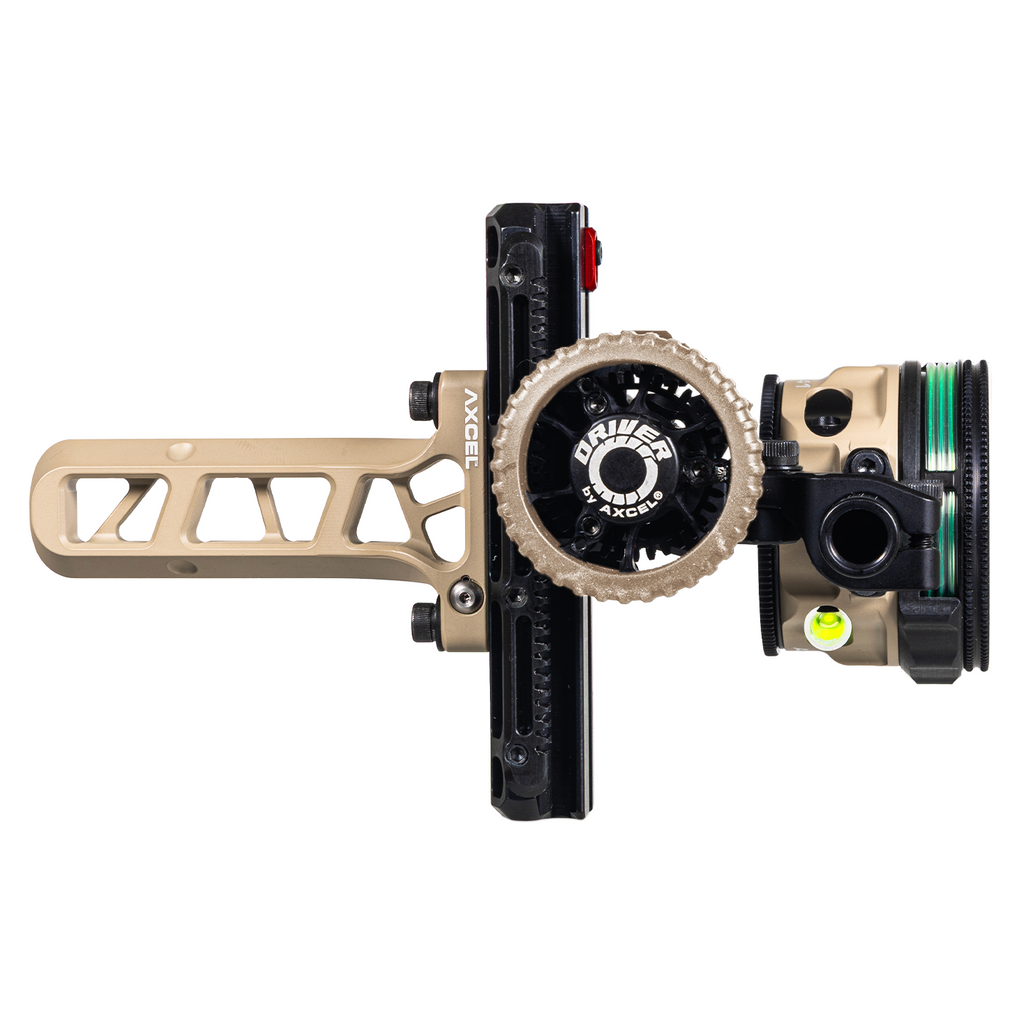 Axcel Driver CK Bridge-Lock bow sight, Terrain Cerakote with AVX-41 Plus scope, drive wheel side view