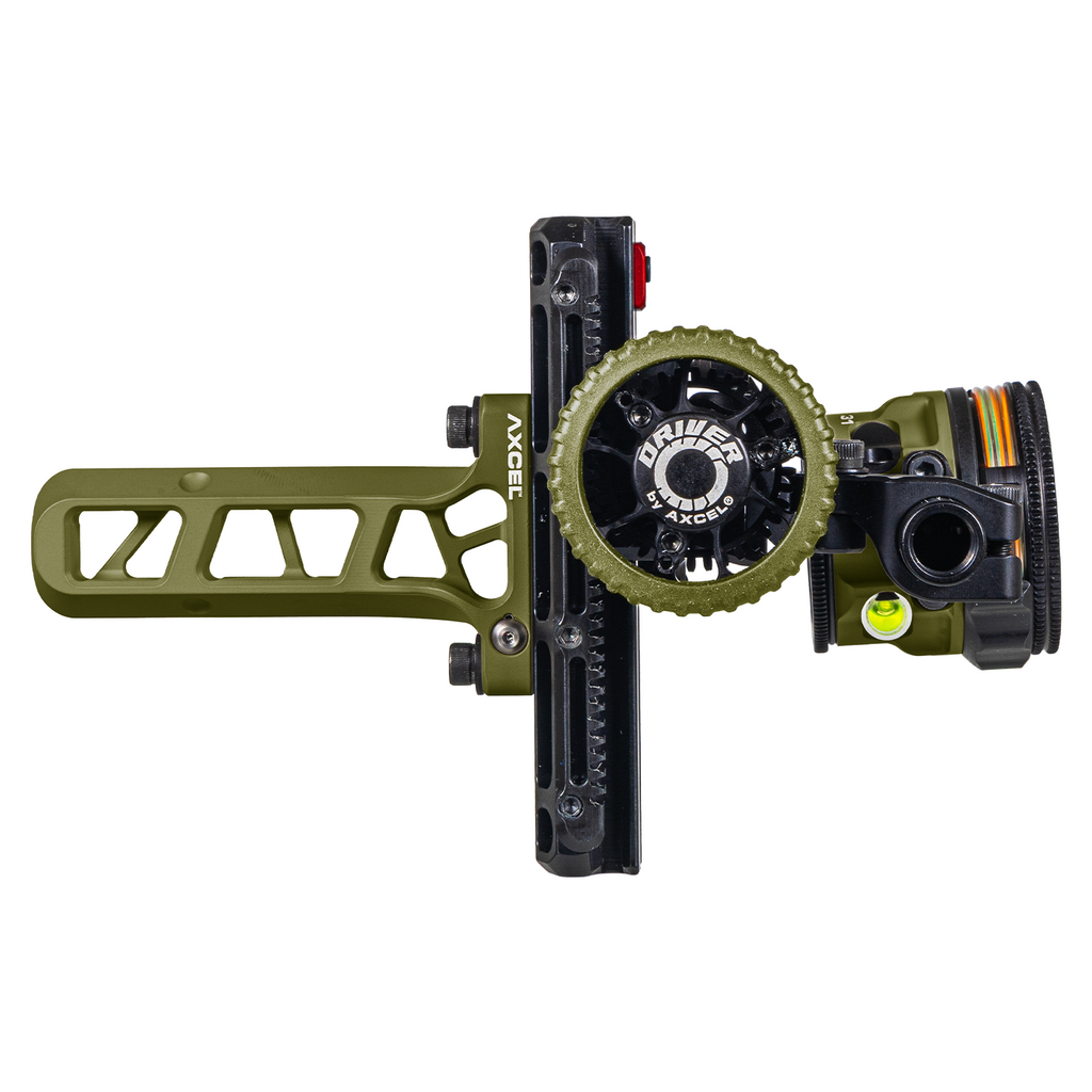 Axcel Driver CK Bridge-Lock bow sight, Evergreen Cerakote with AVX-31 Plus scope, drive wheel side view