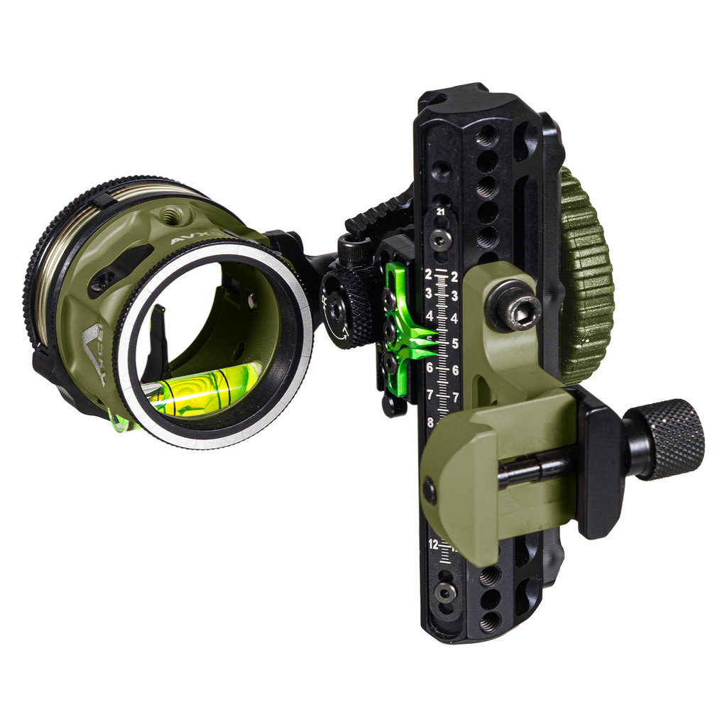Axcel Driver CK AVX-31 Plus single pin bow sight, Evergreen Cerakote, .010 in yellow pin, Picatinny mount