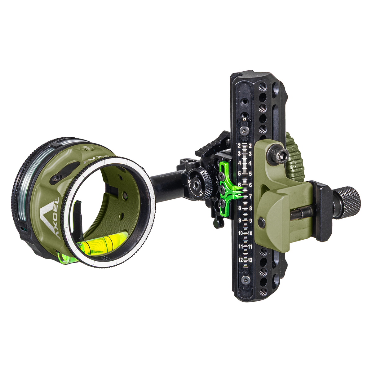 Axcel Driver CK AVX-41 Plus single pin bow sight, Evergreen Cerakote, .010 in blue pin, Picatinny mount