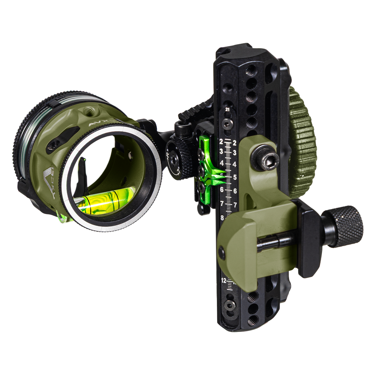 Axcel Driver CK AVX-31 Plus single pin bow sight, Evergreen Cerakote, .019 in green pin, Picatinny mount