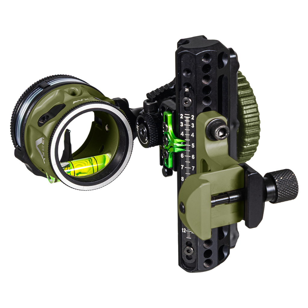 Axcel Driver CK AVX-31 Plus single pin bow sight, Evergreen Cerakote, .019 in blue pin, Picatinny mount