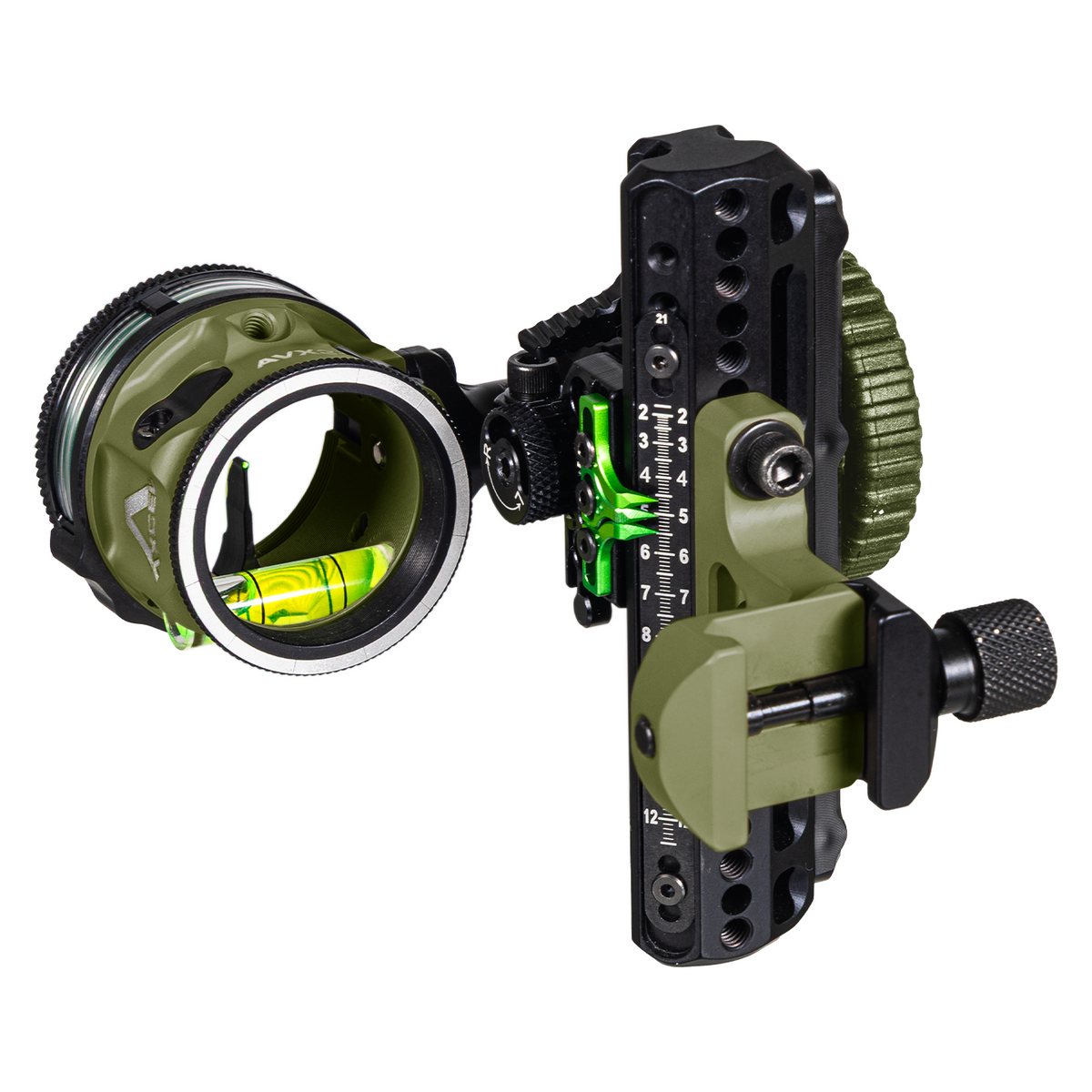 Axcel Driver CK AVX-31 Plus single pin bow sight, Evergreen Cerakote, .029 in green pin, Picatinny mount