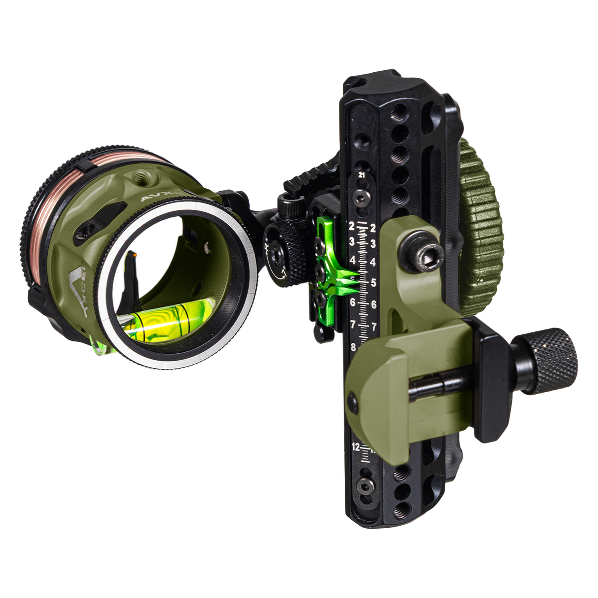Axcel Driver CK AVX-31 Plus single pin bow sight, Evergreen Cerakote, .029 in red pin, Picatinny mount