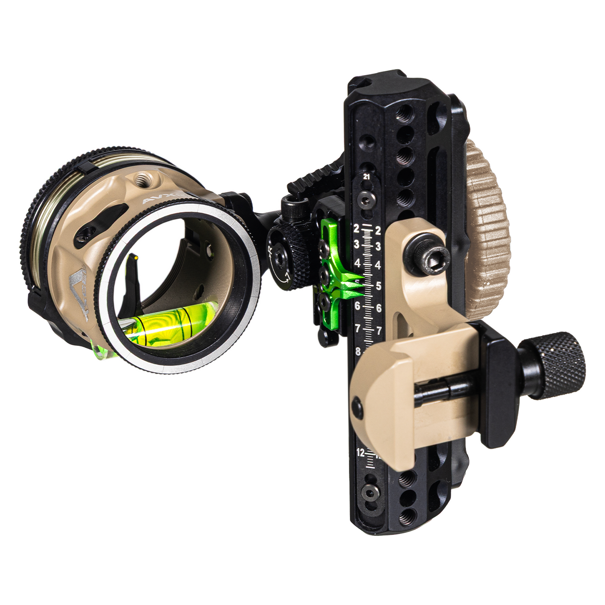 Axcel Driver CK AVX-31 Plus single pin bow sight, Terrain Cerakote, .029 in yellow pin, Picatinny mount