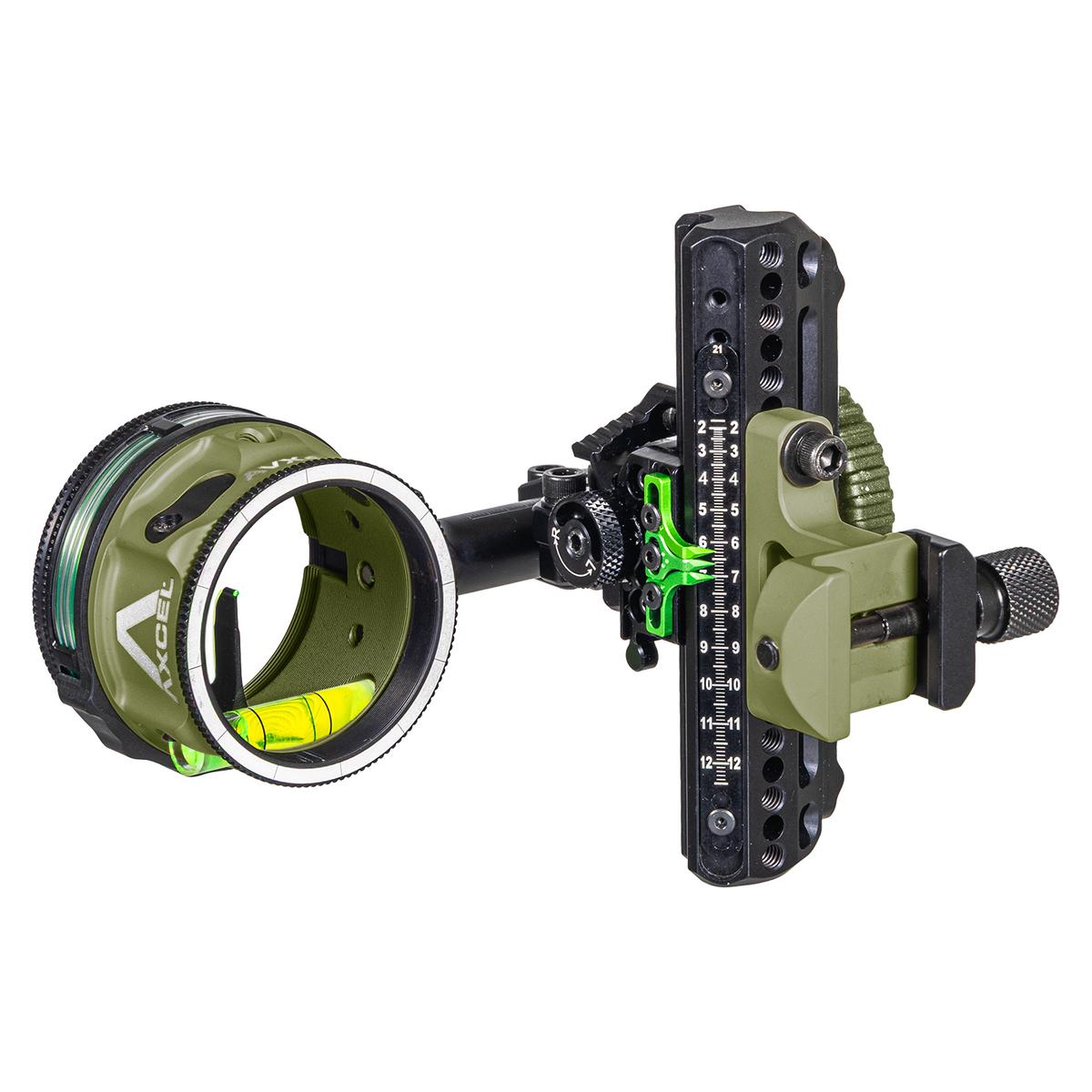 Axcel Driver CK AVX-41 Plus single pin bow sight, Evergreen Cerakote, .029 in green pin, Picatinny mount