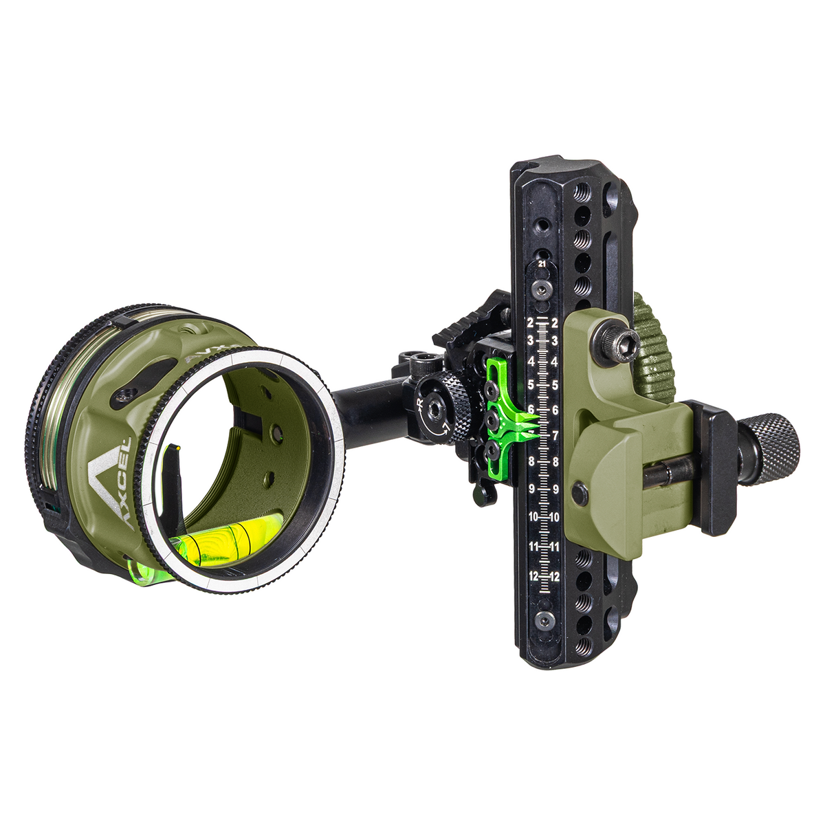 Axcel Driver CK AVX-41 Plus single pin bow sight, Evergreen Cerakote, .029 in yellow pin, Picatinny mount