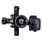 Axcel Driver AccuStat II Multi Pin Picatinny bow sight, Stealth Bowhunting Black, drive wheel and AccuStat II scope view