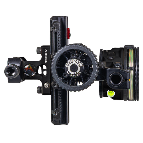 Axcel Driver CK Picatinny bow sight, Midnight Cerakote with AVX-41 Plus scope, rear view of drive wheel
