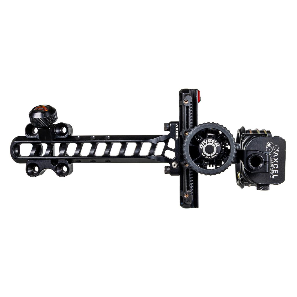 Axcel Driver Standard Pro bow sight, Stealth Bowhunting Black, drive wheel and dovetail bar view