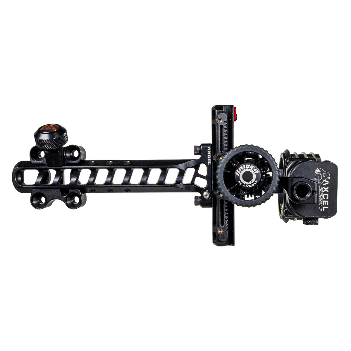 Axcel Driver Standard Pro bow sight, Stealth Bowhunting Black, drive wheel and dovetail bar view