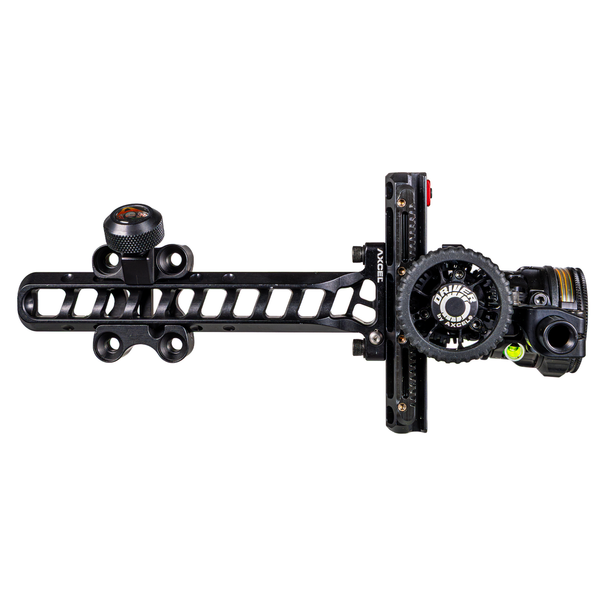 Axcel Driver Standard Pro dovetail bar and drive wheel, Stealth Bowhunting Black, AVX-31 Plus scope, side profile