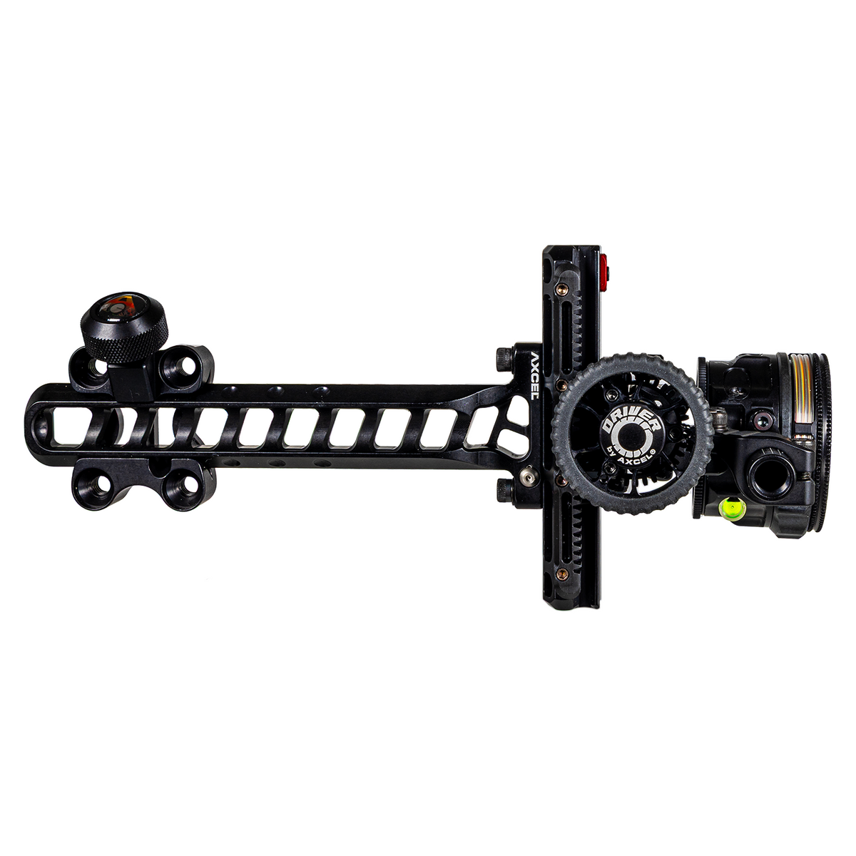 Axcel Driver Standard Pro dovetail bar and drive wheel, Stealth Bowhunting Black, AVX-41 Plus scope, side profile
