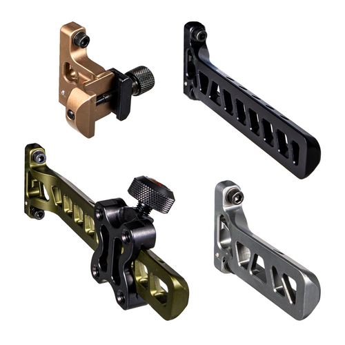 Axcel Driver Extension Bar, all four mount styles shown in Coyote Tan, Stealth Bowhunting Black, Tactical Bowhunting Green and Stone Gray