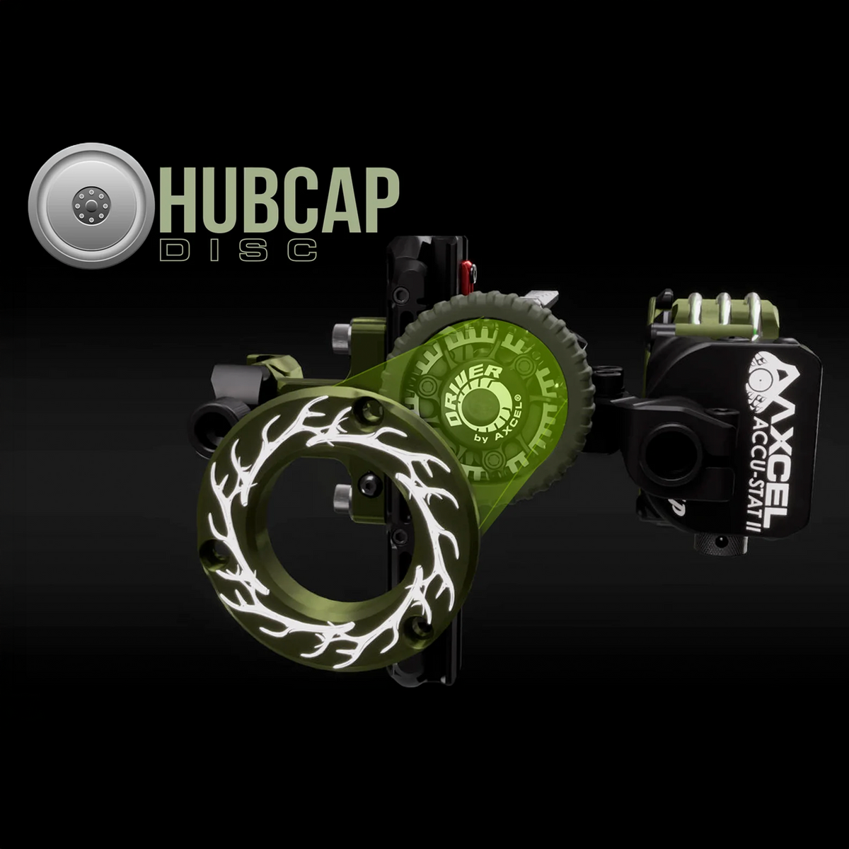 Axcel Driver Sight Hubcap (Wheel Disc) shown fitted to an Axcel Driver sight with AccuStat II scope
