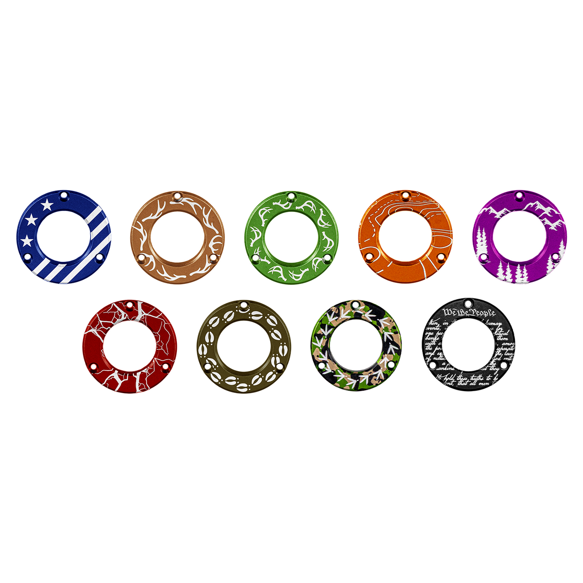Axcel Driver Sight Hubcap wheel disc with engraving, all nine engraving patterns shown