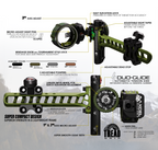 Axcel Driver sight feature diagram: Duo-Glide gibs, dead stop, 1st/2nd/3rd axis adjustment and colour options
