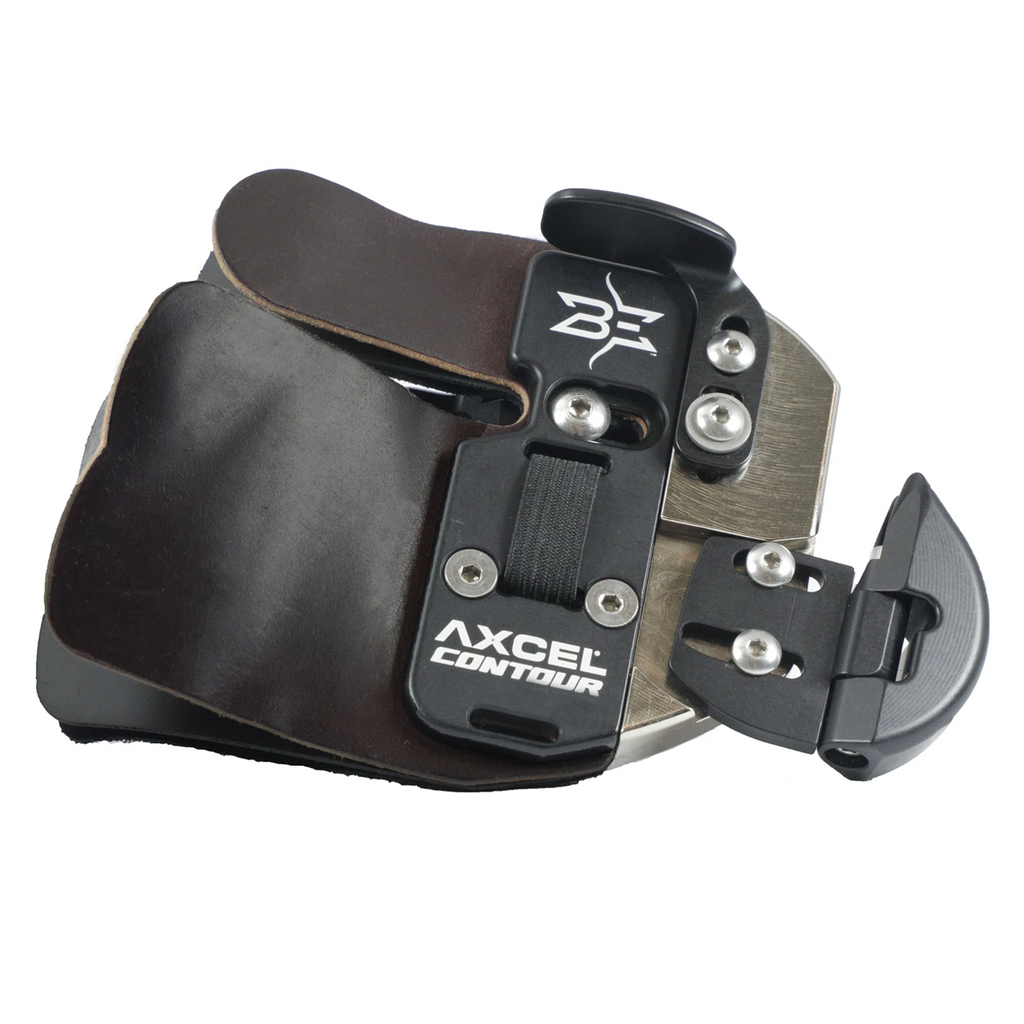 Axcel Contour Pro finger tab, cordovan leather face with Brady Ellison signature logo