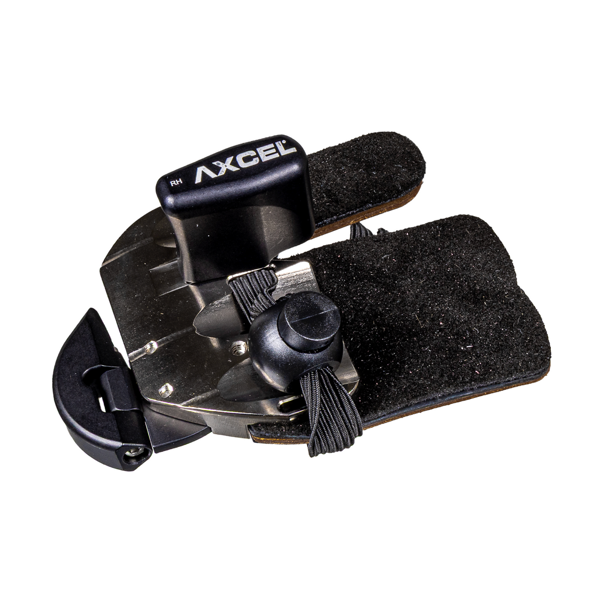 Axcel Contour Pro finger tab, Quicksilver finish, right-handed, size Medium